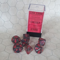 CHX23088 Translucent Smoke/Red polyhedral 7-die set