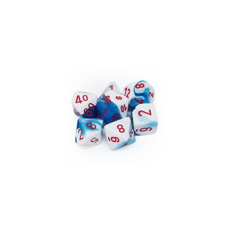 CHX26457 Gemini Polyhedral 7-Die Set - Astral Blue-White w/red