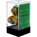 CHX26425 Gemini Polyhedral 7-Die Set - Gold-Green w/white