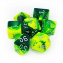 CHX26454  Gemini Polyhedral 7-Die Set - Green-Yellow w/silver