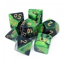 CHX26439 Gemini Polyhedral 7-Die Set - Black-Green w/gold