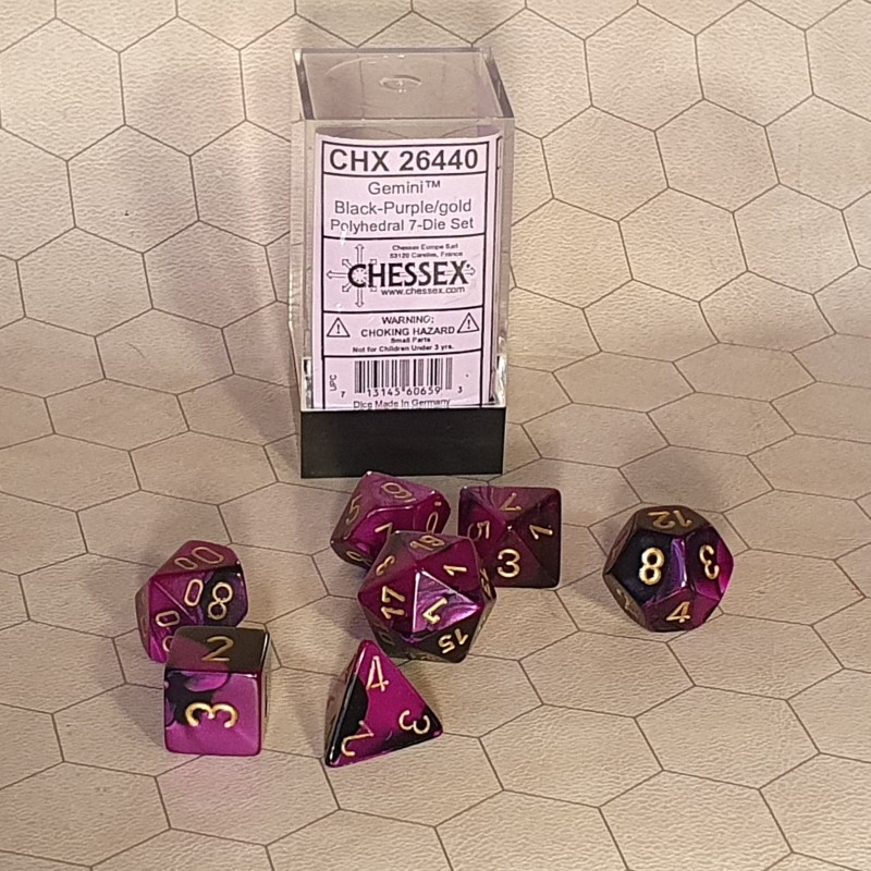 CHX26440 RPG Dice Sets Gemini 4 Poly Black Purple/gold Polyhedral 7-Die Set