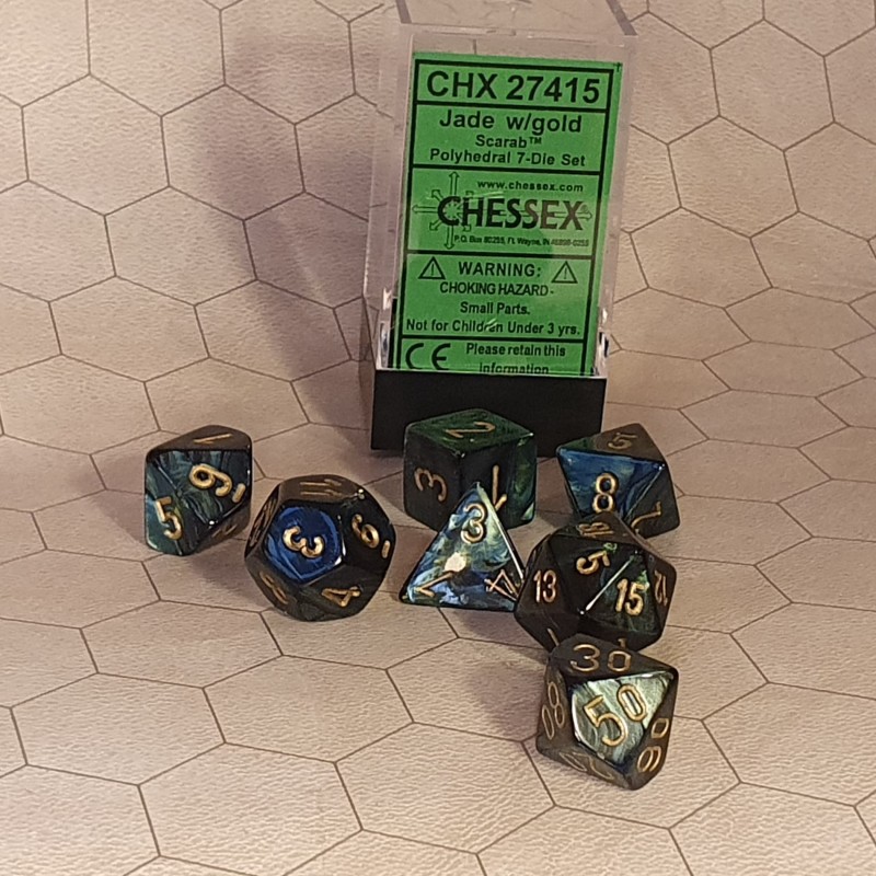 CHX27415 RPG Dice Sets Jade/Gold Scarab Polyhedral 7-Die Set