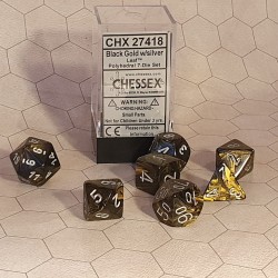 CHX27418 RPG Dice Sets Black-Gold/Silver Leaf Polyhedral 7-Die Set