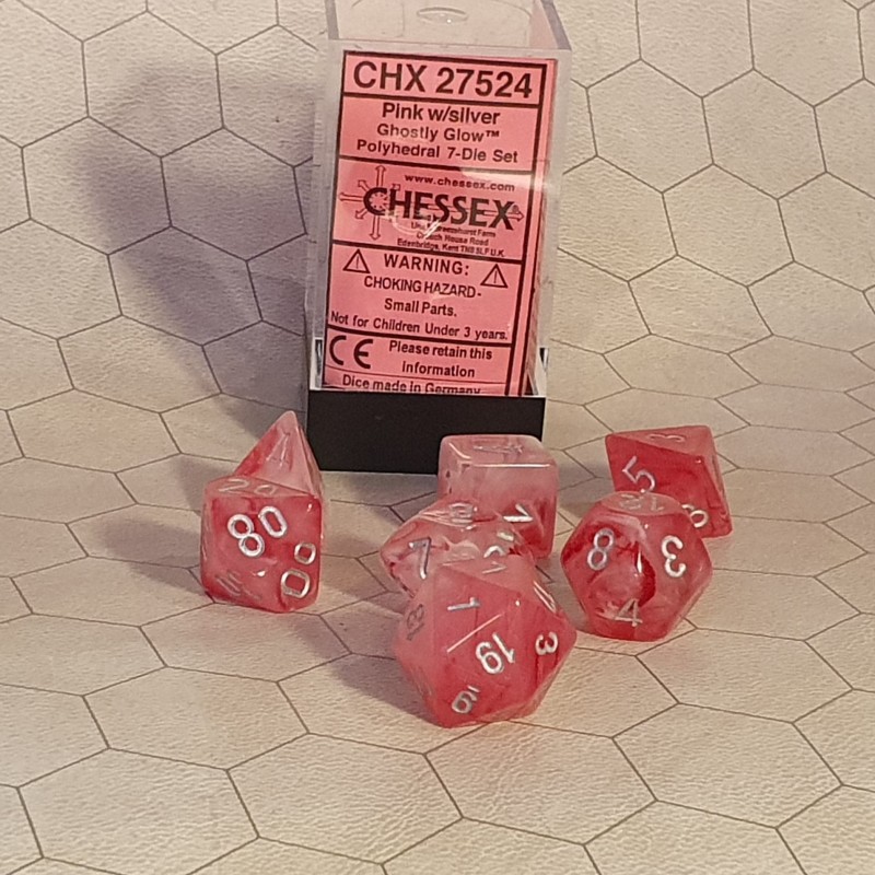 CHX27524 Dice Set Ghostly Glow Pink Silver